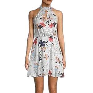 Parker White Floral Halter Smocked Neck Mini Dress
